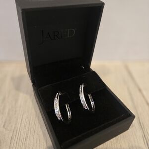 JARED Diamond Hoop Earrings 1 ct tw Round/Baguette-Cut 14K White Gold